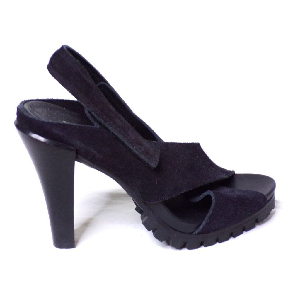 🆕 PEDRO GARCIA Yuval Slingback Peep Toe Lug Sole Heels Sandals Shoes Black 7.5 - Picture 5 of 8